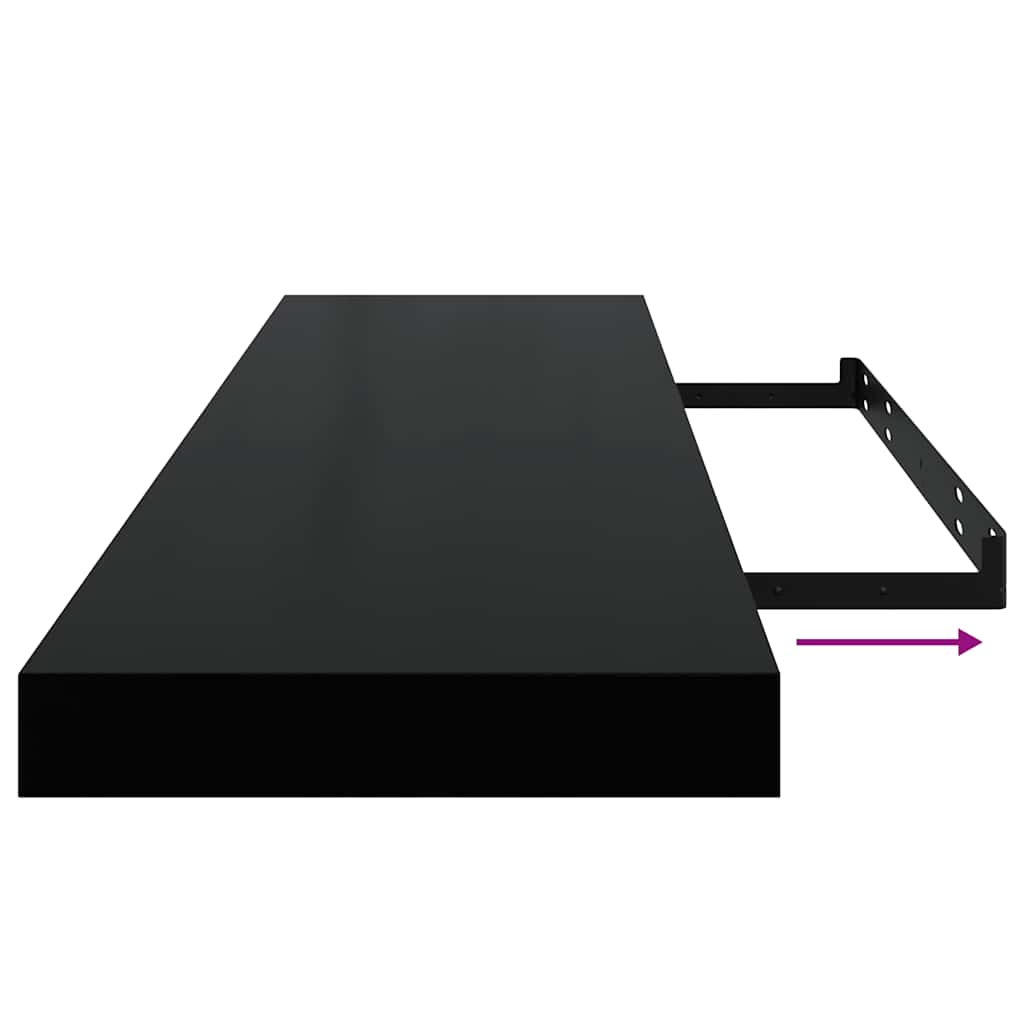 vidaXL Floating Wall Shelves 2 pcs High Gloss Black 90x23.5x3.8 cm MDF