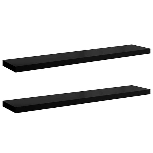 vidaXL Floating Wall Shelves 2 pcs High Gloss Black 120x23.5x3.8cm MDF