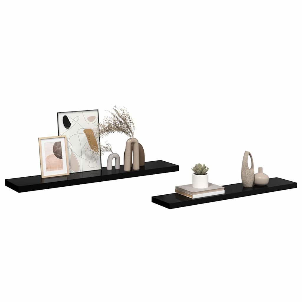 vidaXL Floating Wall Shelves 2 pcs High Gloss Black 120x23.5x3.8cm MDF