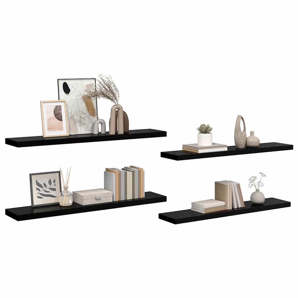 vidaXL Floating Wall Shelves 4 pcs High Gloss Black 120x23.5x3.8cm MDF