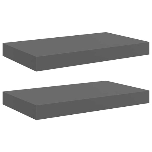 vidaXL Floating Wall Shelves 2 pcs High Gloss Grey 40x23.5x3.8 cm MDF