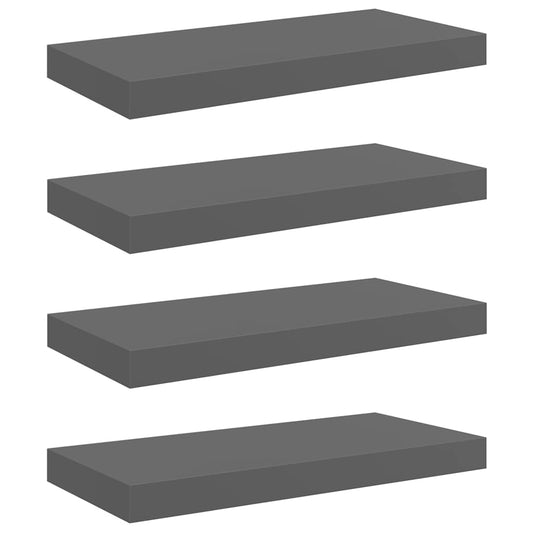 vidaXL Floating Wall Shelves 4 pcs High Gloss Grey 50x23.5x3.8 cm MDF