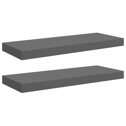 323791 vidaXL Floating Wall Shelves 2 pcs High Gloss Grey 60x23,5x3,8 cm MDF