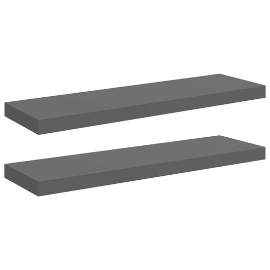 323794 vidaXL Floating Wall Shelves 2 pcs High Gloss Grey 80x23,5x3,8 cm MDF