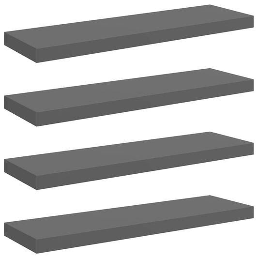 323795 vidaXL Floating Wall Shelves 4 pcs High Gloss Grey 80x23,5x3,8 cm MDF