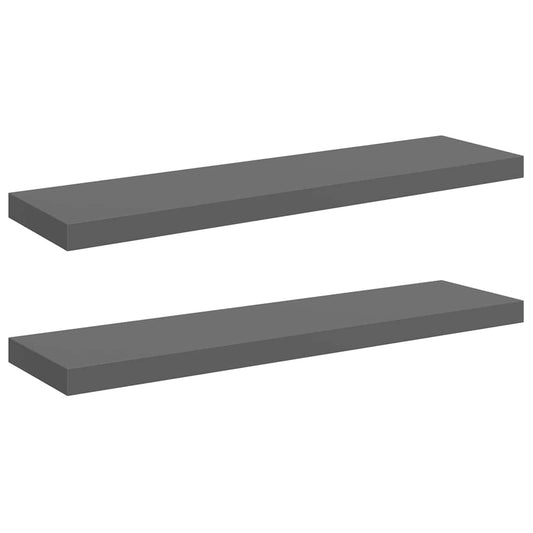 323797 vidaXL Floating Wall Shelves 2 pcs High Gloss Grey 90x23,5x3,8 cm MDF