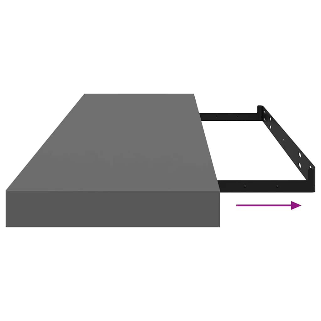 vidaXL Floating Wall Shelves 2 pcs High Gloss Grey 90x23.5x3.8 cm MDF