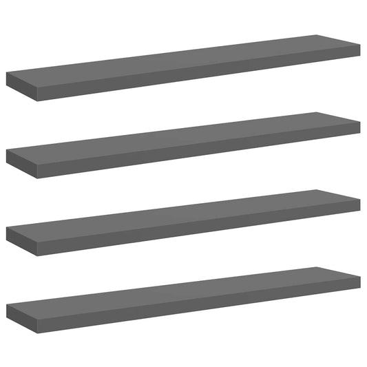 323801 vidaXL Floating Wall Shelves 4 pcs High Gloss Grey 120x23,5x3,8 cm MDF