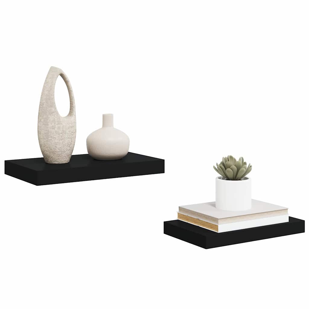 vidaXL Floating Wall Shelves 2 pcs Black 40x23.5x3.8 cm MDF
