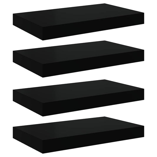 vidaXL Floating Wall Shelves 4 pcs Black 40x23.5x3.8 cm MDF
