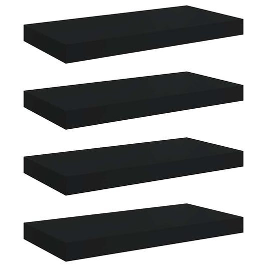 vidaXL Floating Wall Shelves 4 pcs Black 50x23.5x3.8 cm MDF