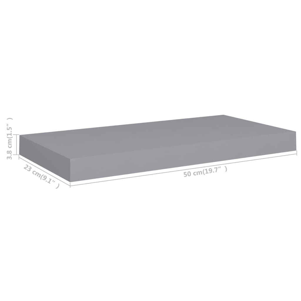 vidaXL Floating Wall Shelves 2 pcs Grey 50x23x3.8 cm MDF
