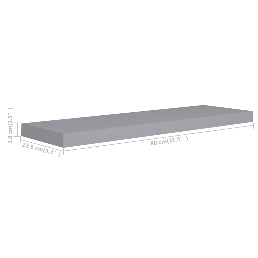 vidaXL Floating Wall Shelf Grey 80x23.5x3.8 cm MDF