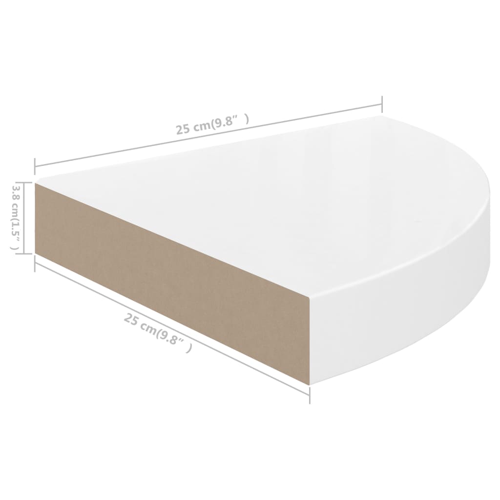 vidaXL Floating Corner Shelves 2 pcs High Gloss White 25x25x3.8 cm MDF
