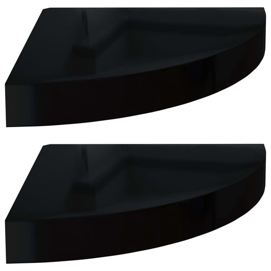 vidaXL Floating Corner Shelves 2 pcs High Gloss Black 25x25x3.8 cm MDF