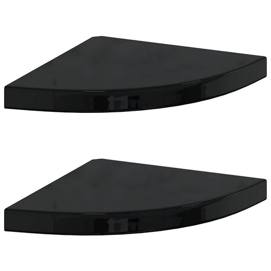 323911 vidaXL Floating Corner Shelves 2 pcs High Gloss Black 35x35x3,8 cm MDF