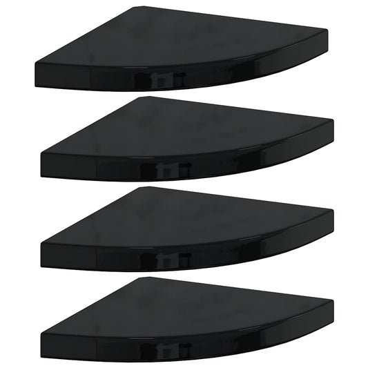323912 vidaXL Floating Corner Shelves 4 pcs High Gloss Black 35x35x3,8 cm MDF