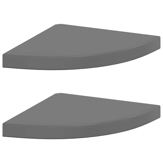 vidaXL Floating Corner Shelves 2 pcs High Gloss Grey 35x35x3.8 cm MDF