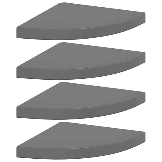 323915 vidaXL Floating Corner Shelves 4 pcs High Gloss Grey 35x35x3,8 cm MDF