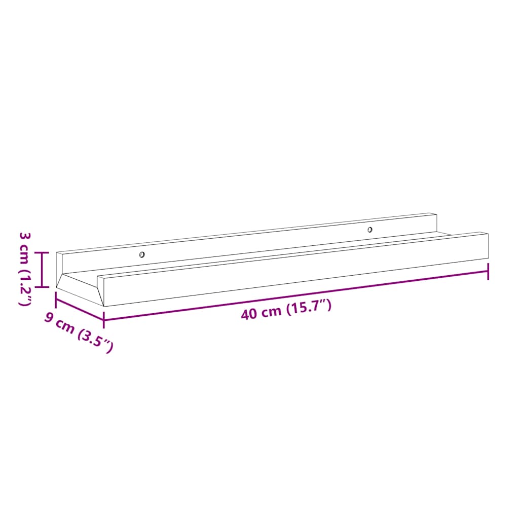 vidaXL Frame Ledge Shelf | Set of 2 | White | MDF | 40 cm x 9 cm x 3 cm