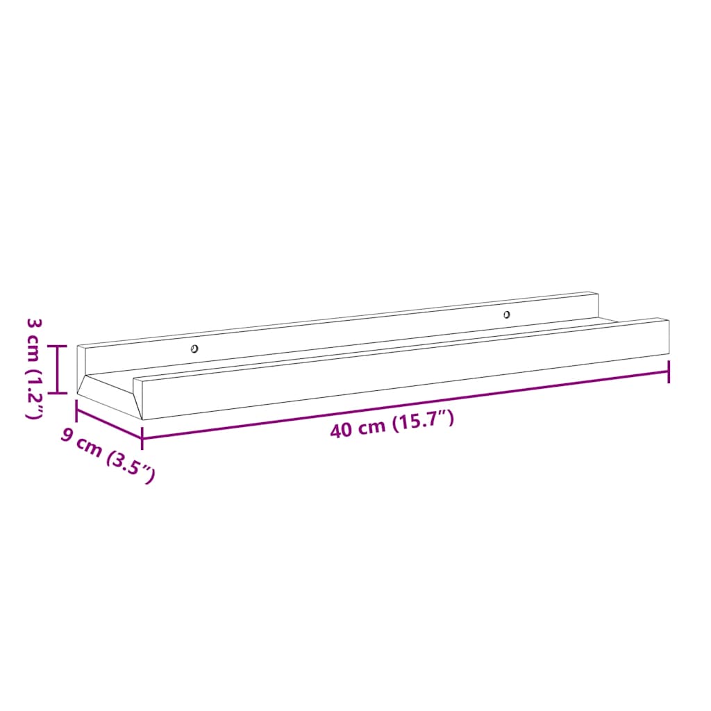vidaXL Frame Ledge Shelf | Set of 2 | Black | MDF | 40 x 9 x 3 cm