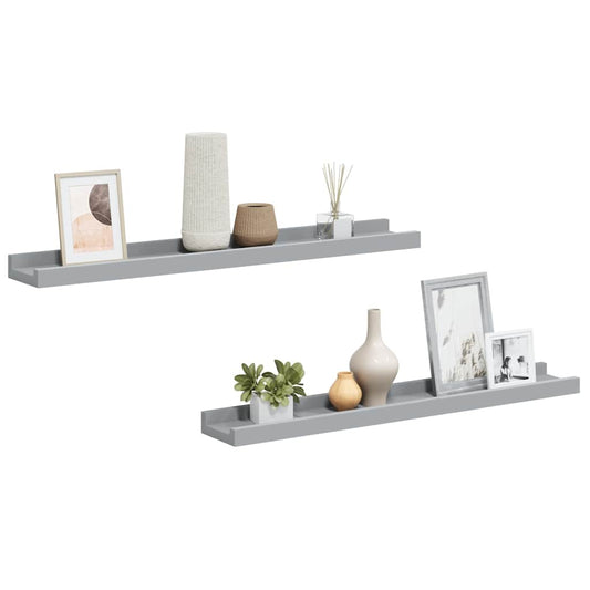 323935 vidaXL Picture Frame Ledge Shelves 2 pcs Grey 60x9x3 cm MDF