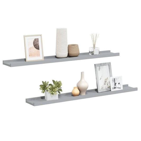 323936 vidaXL Picture Frame Ledge Shelves 2 pcs Grey 80x9x3 cm MDF