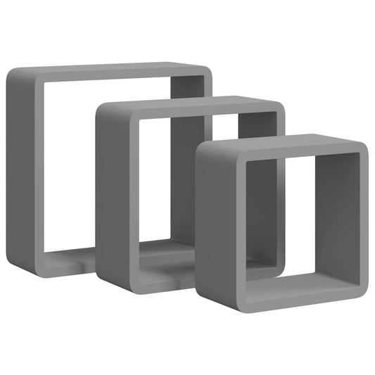 323954 vidaXL Wall Cube Shelves 3 pcs Grey MDF