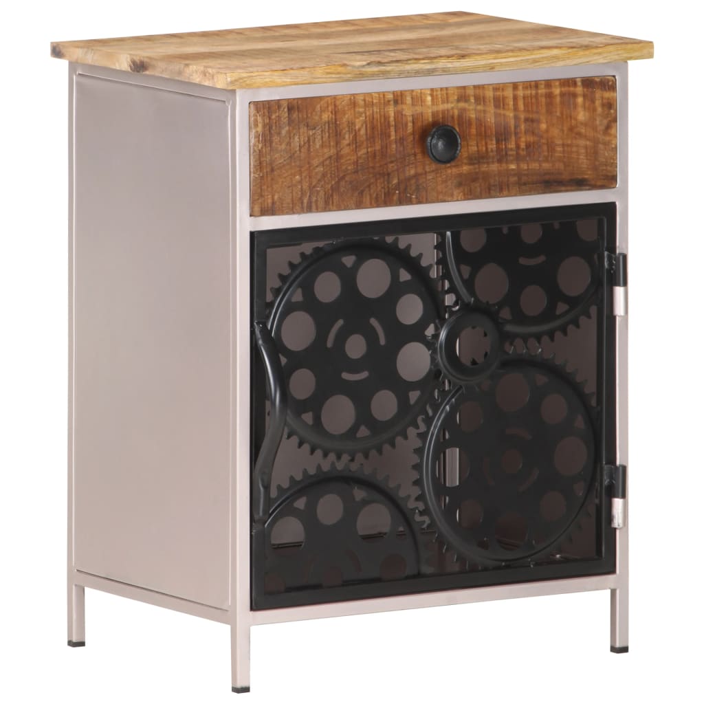 vidaXL Bedside Cabinet | Rough mango wood with natural finish, silver iron