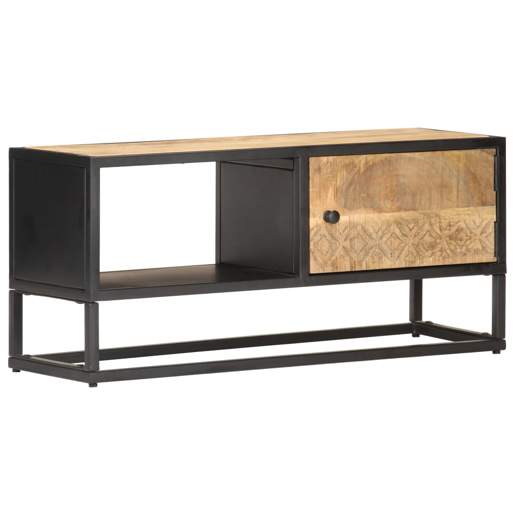 vidaXL TV Cabinet with Carved Door 90x30x40 cm Rough Mango Wood