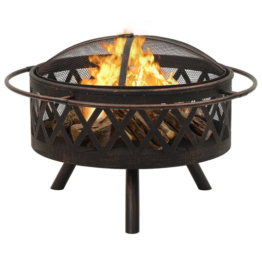 vidaXL Rustic Fire Pit with Poker 76 cm XXL Steel