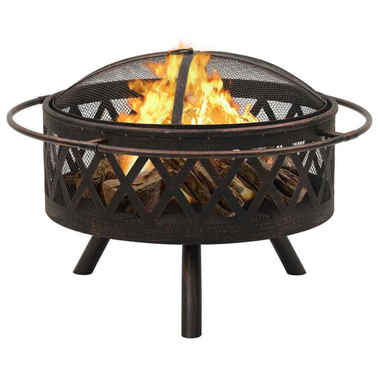311885 vidaXL Rustic Fire Pit with Poker 76 cm XXL Steel