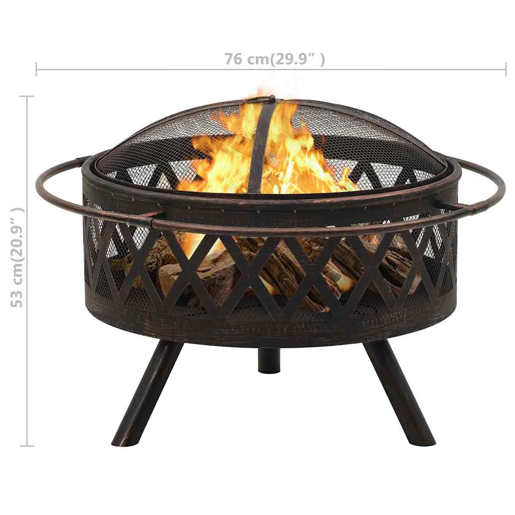 311885 vidaXL Rustic Fire Pit with Poker 76 cm XXL Steel