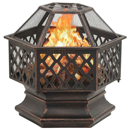 311887 vidaXL Rustic Fire Pit with Poker 62x54x56 cm XXL Steel