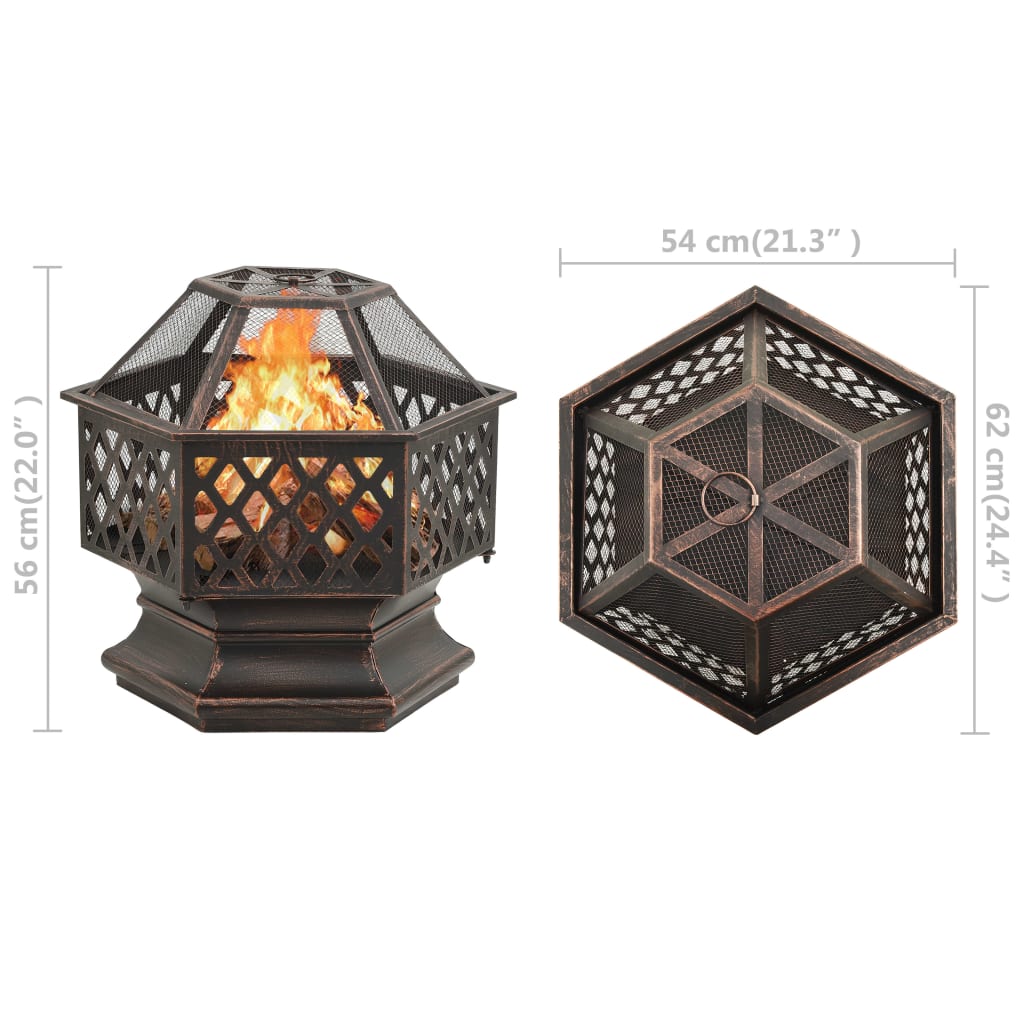311887 vidaXL Rustic Fire Pit with Poker 62x54x56 cm XXL Steel