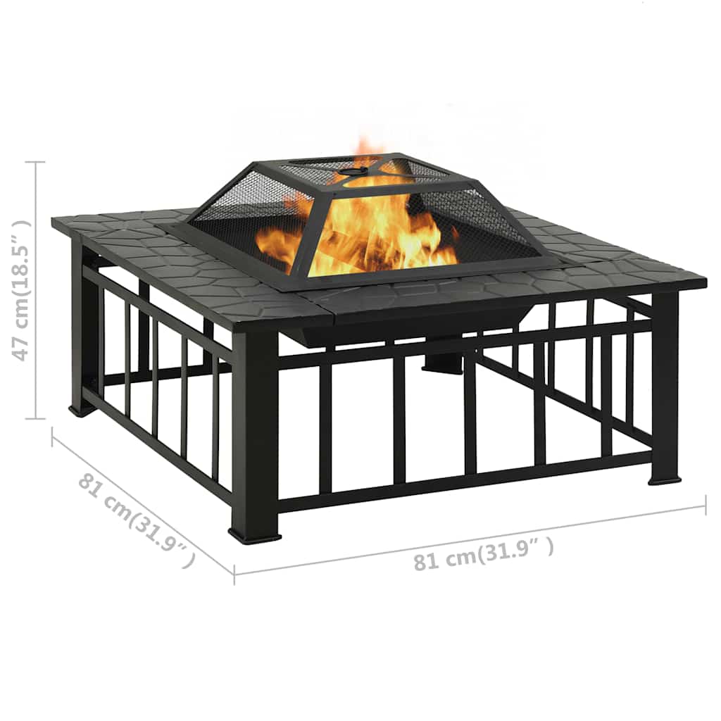 311888 vidaXL Garden Fire Pit with Poker 81x81x47 cm XXL Steel