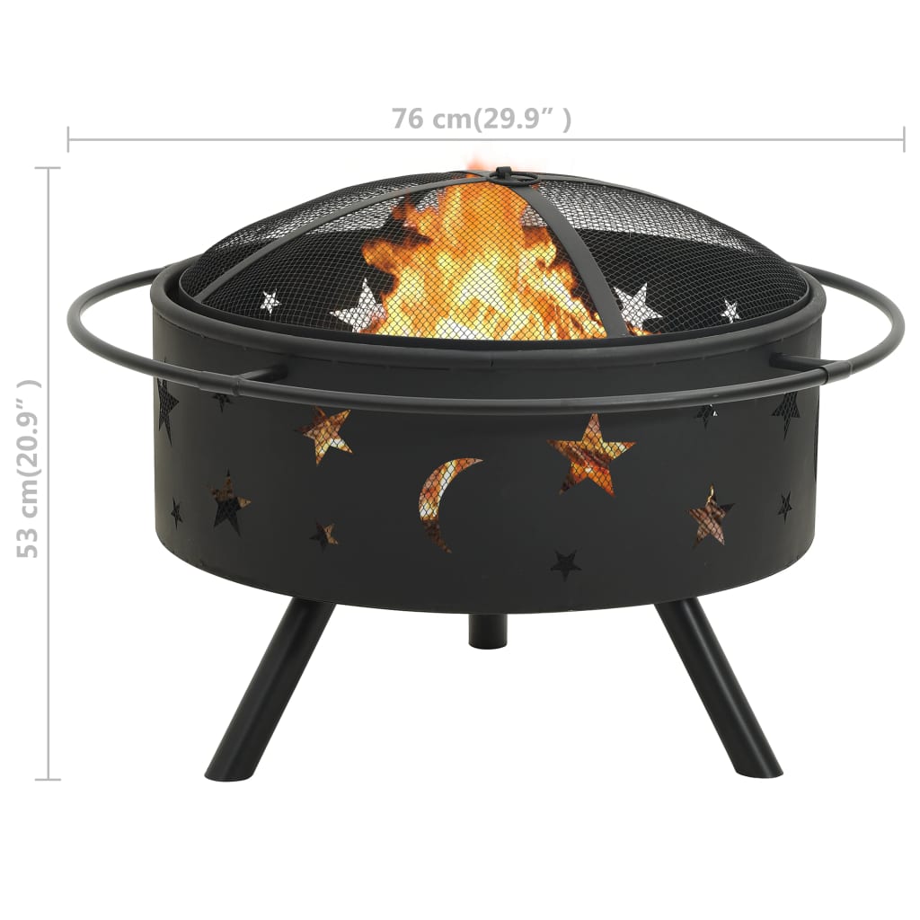 vidaXL Fire Pit with Poker 76 cm XXL Steel