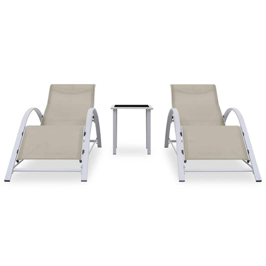 310536 vidaXL Sun Loungers 2 pcs with Table Aluminium Cream