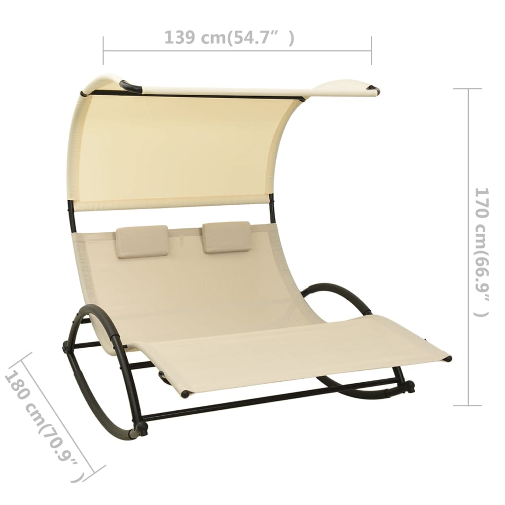 310548 vidaXL Double Sun Lounger with Canopy Textilene Cream