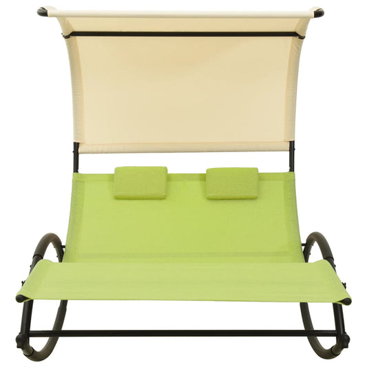 vidaXL Sun Lounger | Green and cream | Textilene, Steel | Double