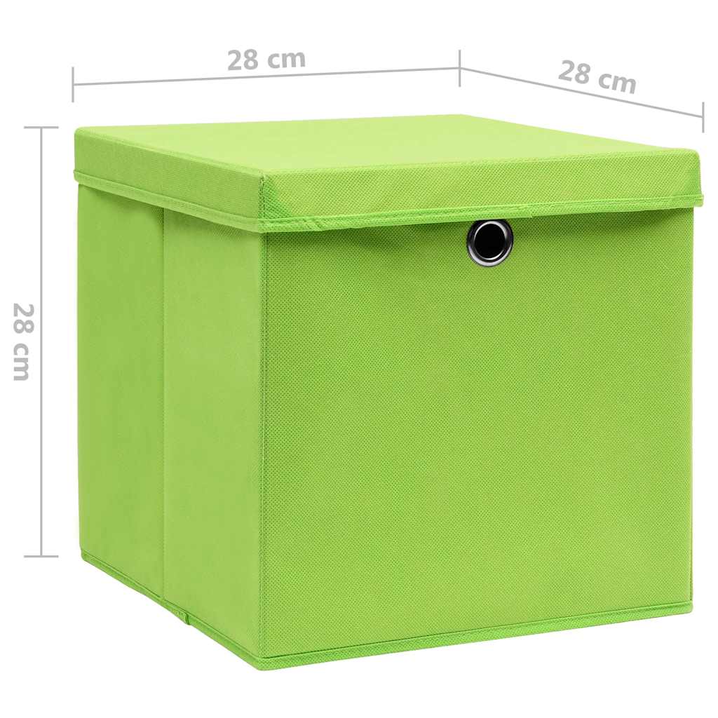 vidaXL Storage Boxes with Covers 4 pcs 28x28x28 cm Green