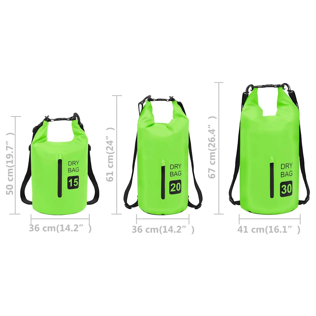 92777 vidaXL Dry Bag with Zipper Green 20 L PVC