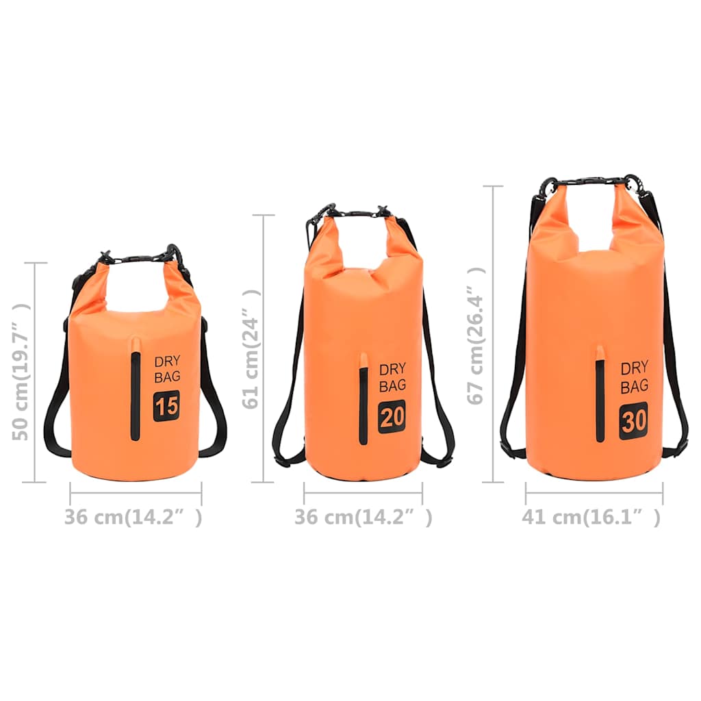 92785 vidaXL Dry Bag with Zipper Orange 20 L PVC