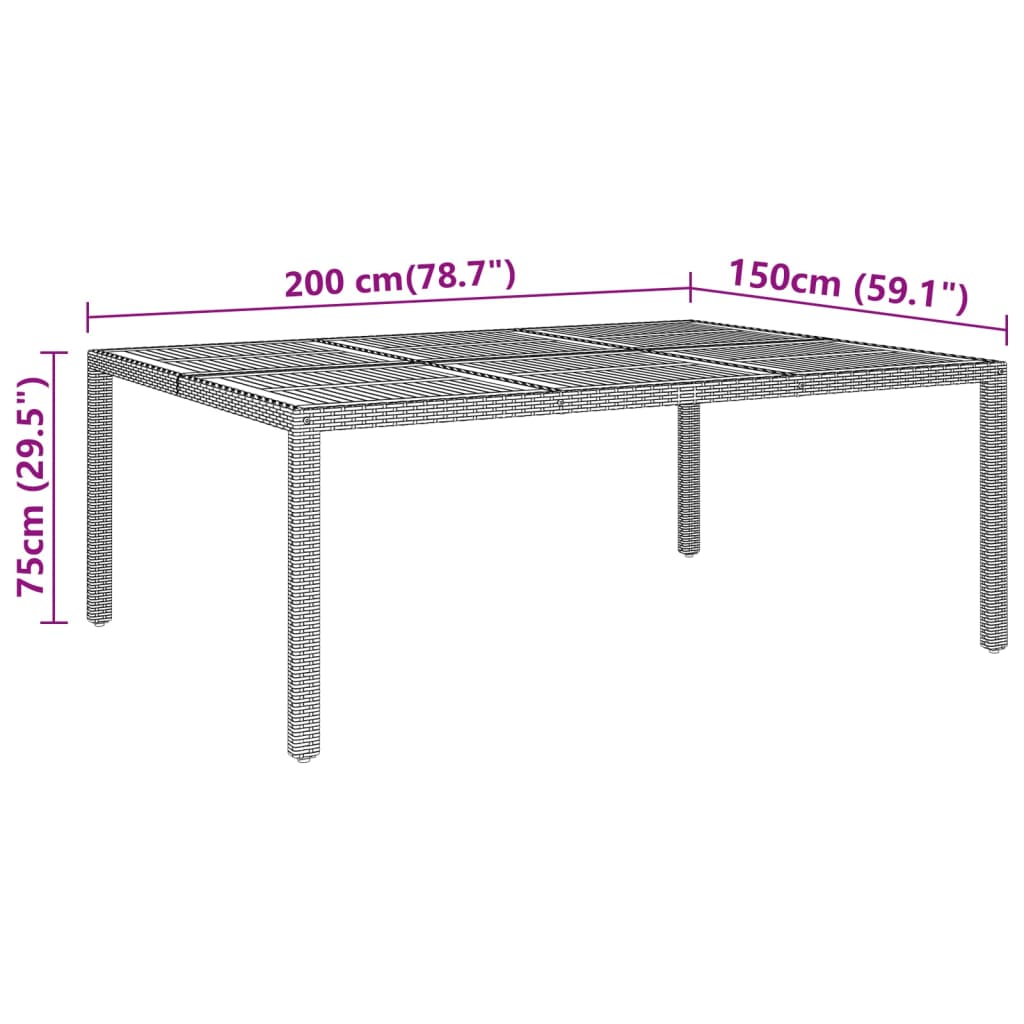 vidaXL Garden Table | Grey | Poly rattan, powder-coated steel, solid acacia wood