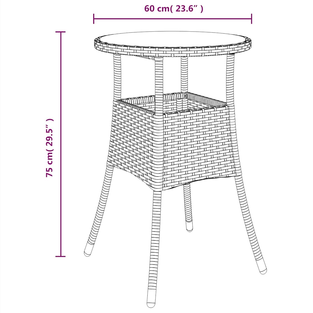 vidaXL Garden Table | Black | Poly rattan | Standard | Lightweight