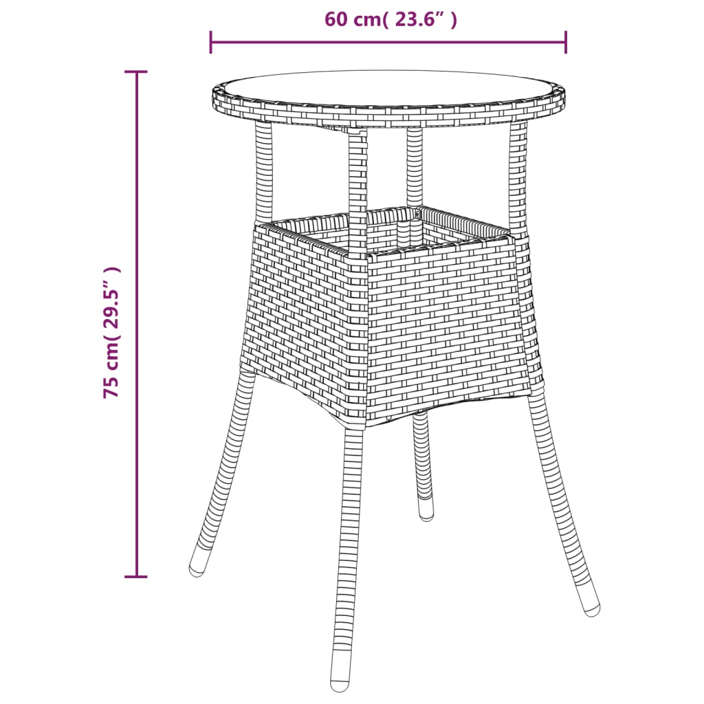 vidaXL Garden Table | Beige | Poly rattan, powder-coated steel, tempered glass