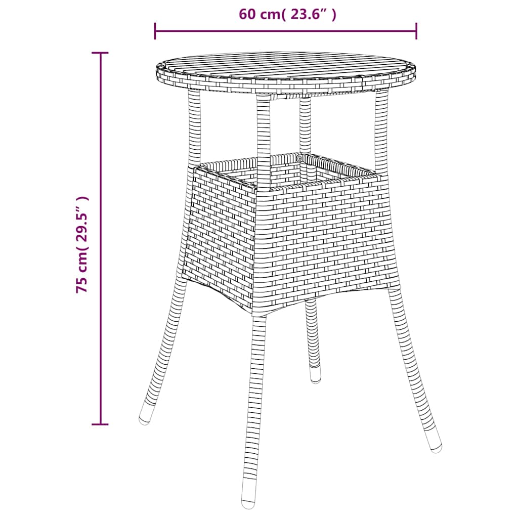 310603 vidaXL Garden Table Ø60x75 cm Acacia Wood and Poly Rattan Grey