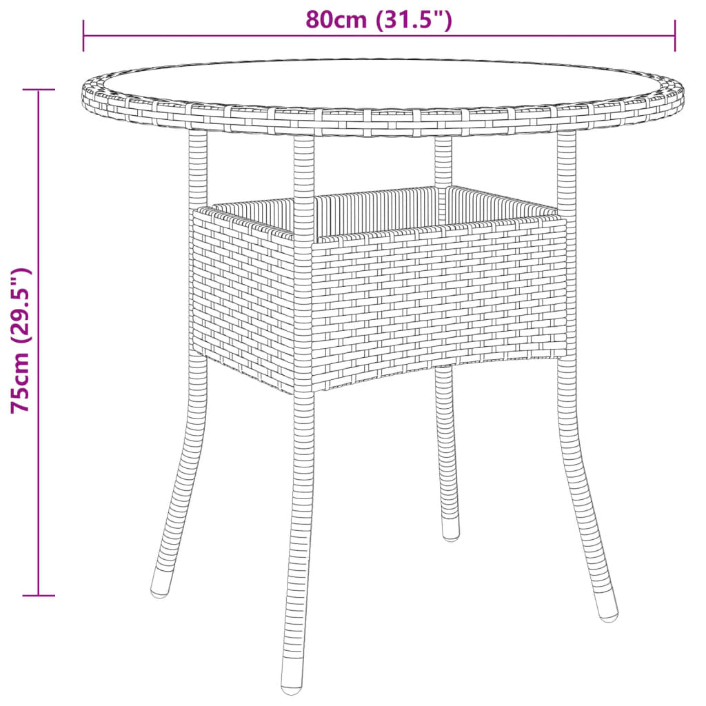 vidaXL Garden Table | Brown | Poly rattan, tempered glass, powder-coated steel