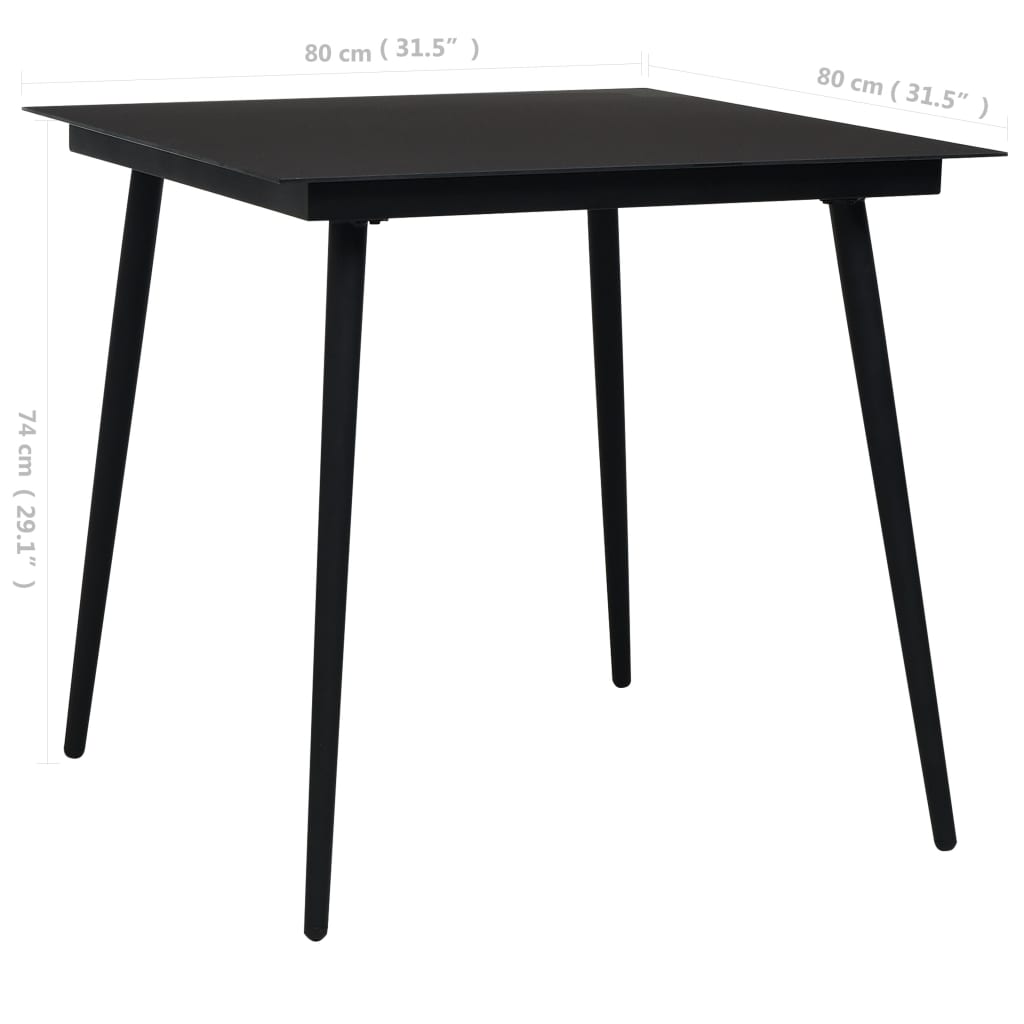 312157 vidaXL Garden Dining Table Black 80x80x74 cm Steel and Glass