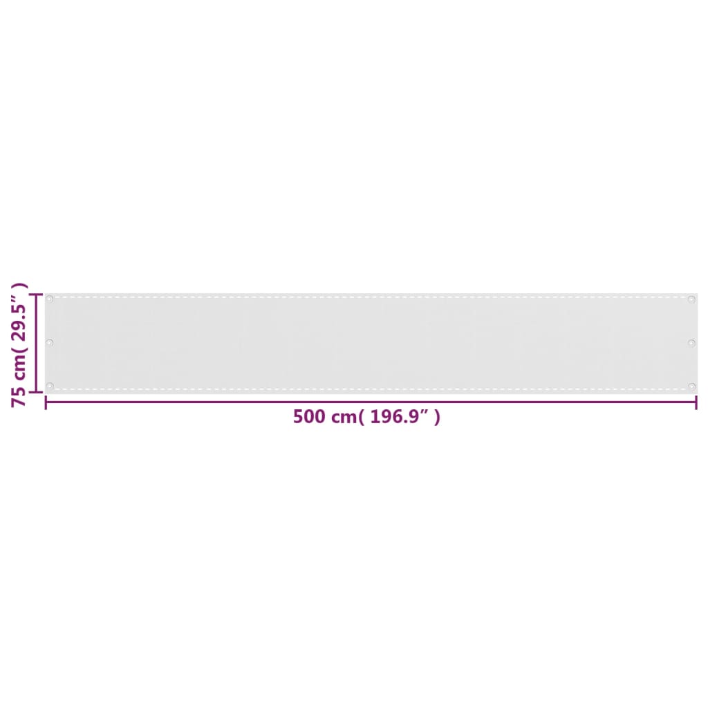 vidaXL Balcony Screen White 75x500 cm HDPE